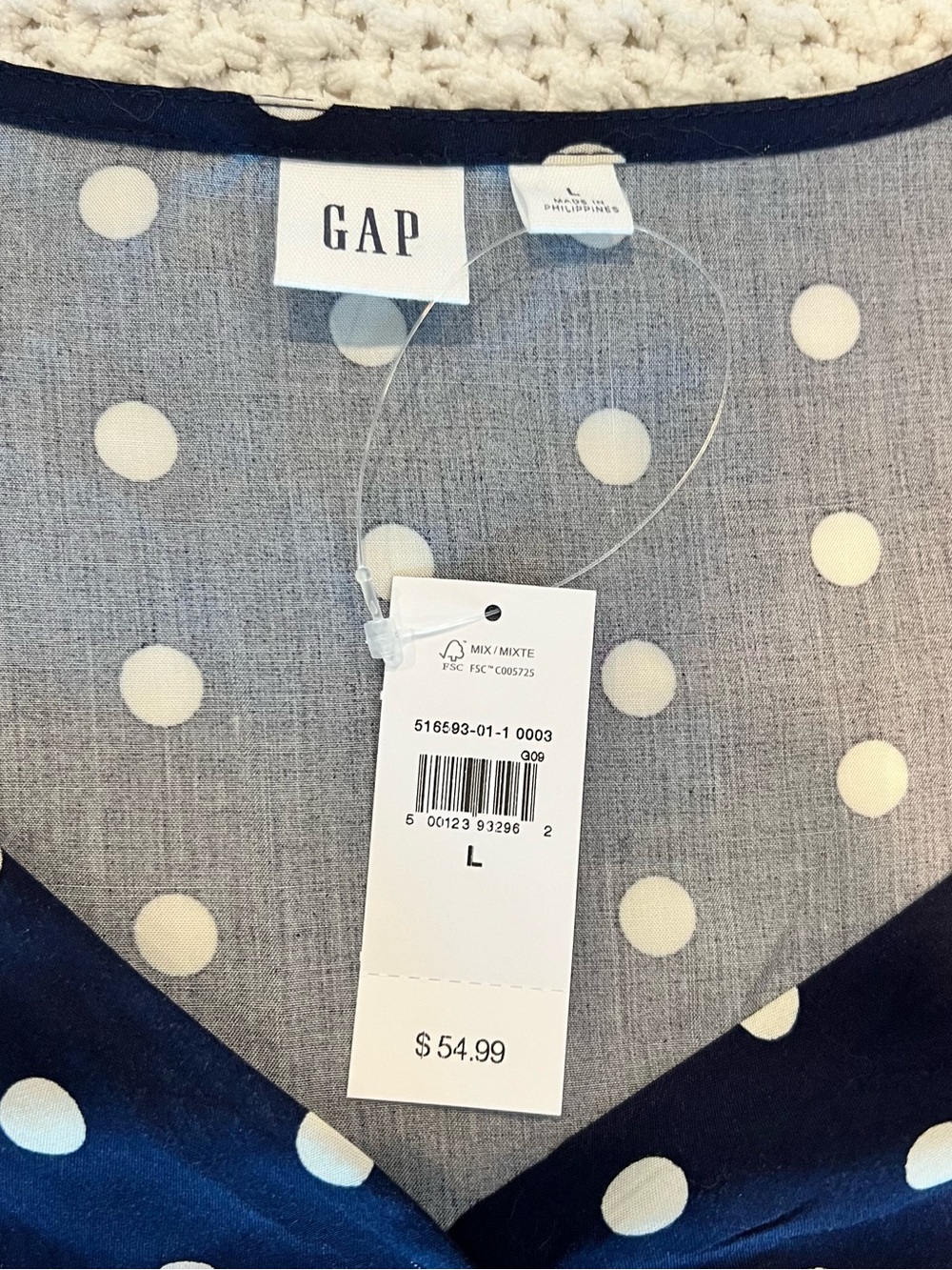 NWT Women’s Large Navy Polka Dot Button Front Dress Puff Sleeve - Picture 4 of 7